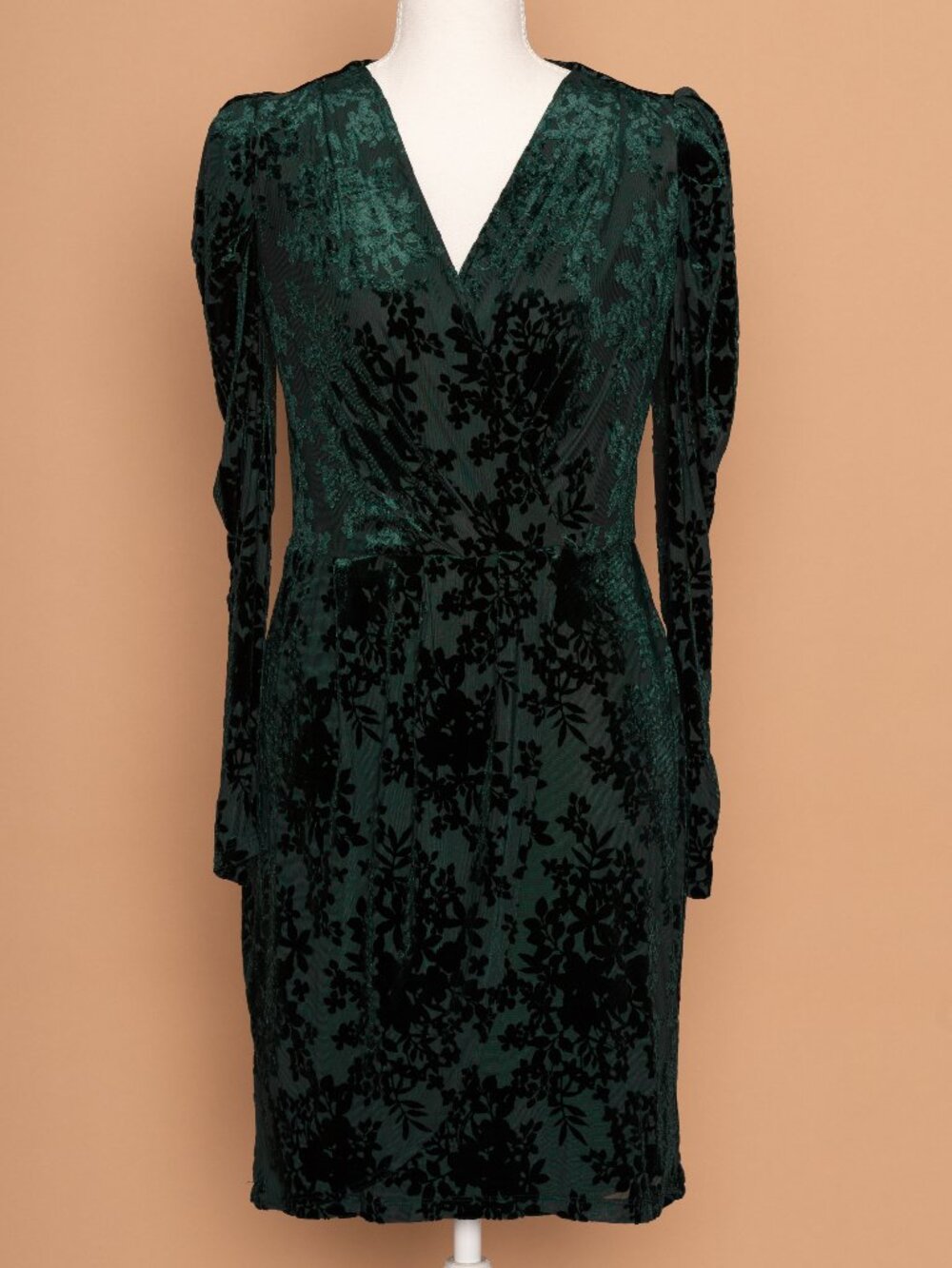 Tommy Hilfiger Spruce Green Floral Velvet Burnout Faux Wrap Dress Size 4